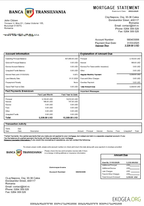 Relevé hypothécaire de Roumanie Banca Transilvania aux formats Word et PDF